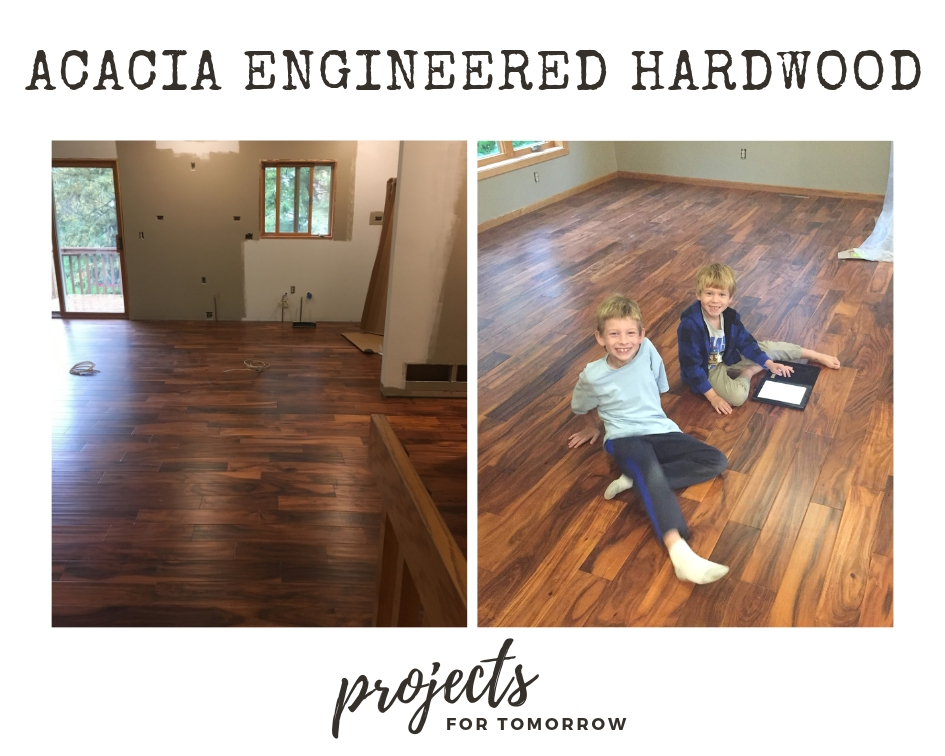 Acacia engineered hardwood installed during a kitchen renovation