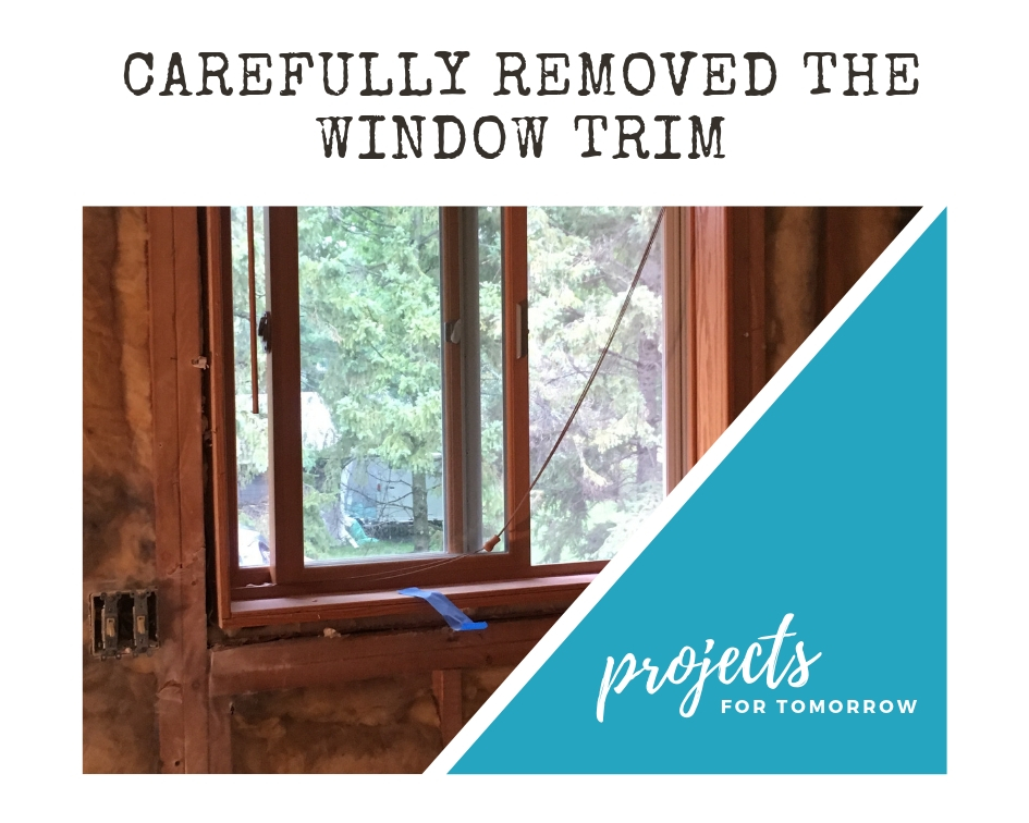 Carefully we removed the window trim during the kitchen demolition.