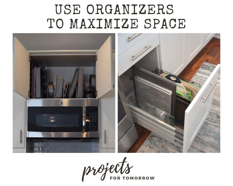 Use cutting board organizers to maximize space in your kitchen cupboards.