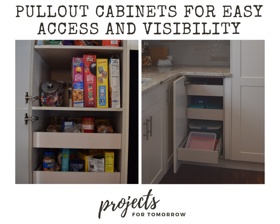 Pullout cabinets are nice for easy access and visibility to your food 