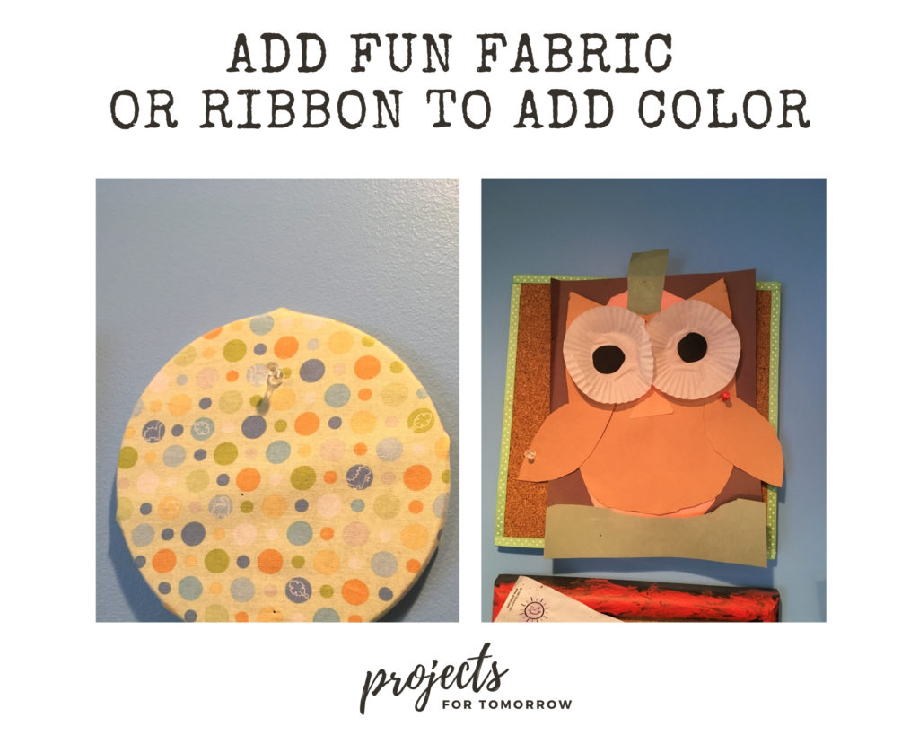 polka dot fabric and an owl artwork