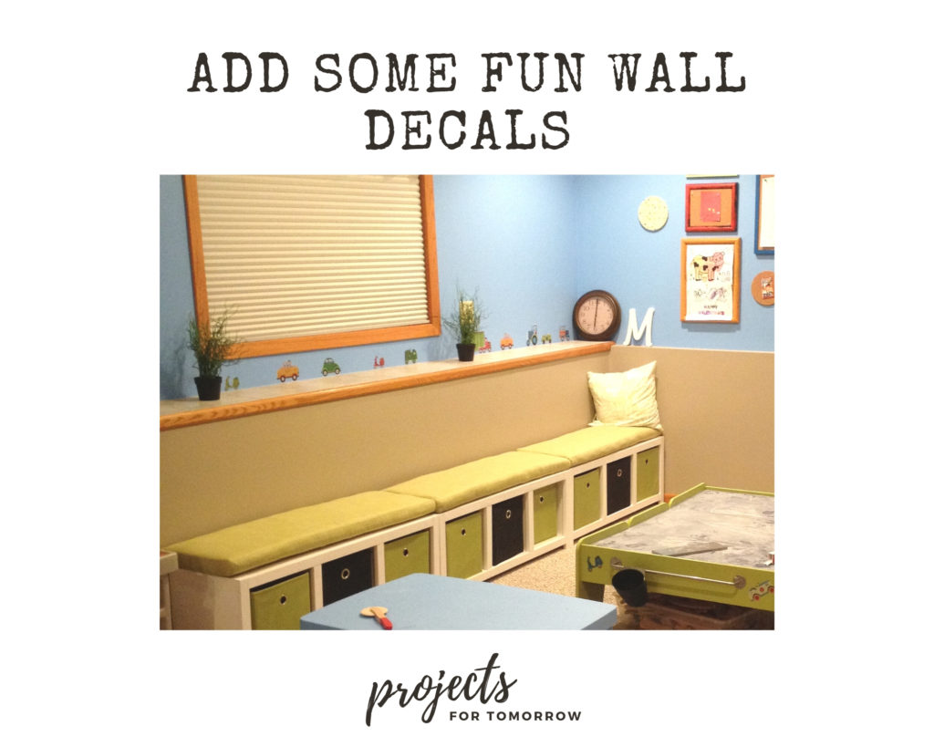 wall decals on a blue wall