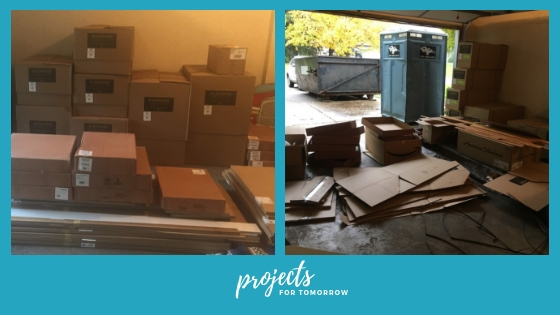 image of all the shipping boxes of cabinets and doors during a kitchen remodel.
