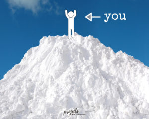 you with an arrow pointing to a stick figure at the top of a snow mountain